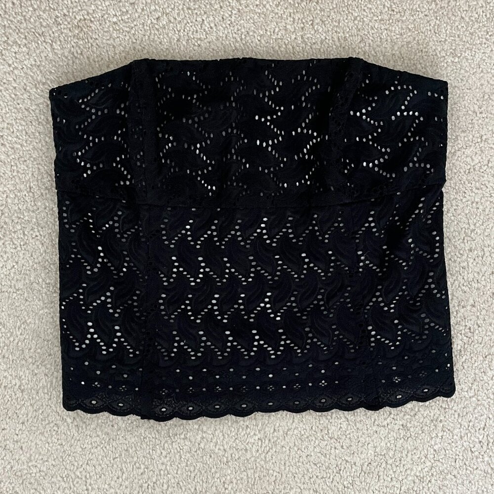 Black Eyelet Strapless Top